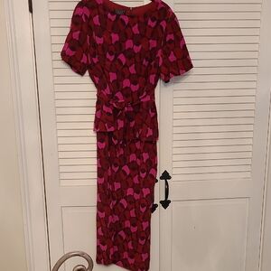 Spenser Jeremy Red and Pink Asymmetrical Tie Front Midi Dress